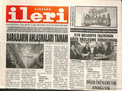 Giresun İleri Gazetesi 16 Şubat 2006 - Barajların Anlaşmaları Tamam GZ101648 - 1