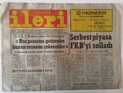Giresun İleri Gazetesi 17 Aralık 1991 - Serbest Piyasa FKByi Solladı GZ31206 - 1