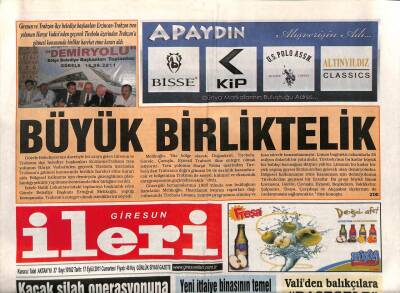 Giresun İleri Gazetesi 17 Eylül 2011 - Kaçak Silah Operasyonu GZ108308 - 1