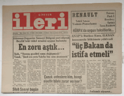 Giresun İleri Gazetesi 17 Nisan 1993 - Giresun Organize Sanayi Bölgesi Yeri Olarak Beylikteki Vakıf Arazisi Uygun Bulundu GZ5579 - 2