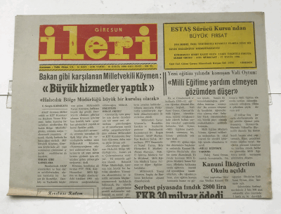 Giresun İleri Gazetesi 18 Eylül 1990 - FKB 30 milyar Ödedi GZ7317 - 2