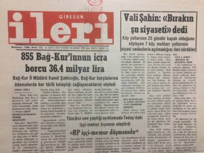 Giresun İleri Gazetesi 18 Şubat 1997 - 855 Bağ-Kurlunun İcra Borcu 36.4 Milyar Lira GZ32399 - 1