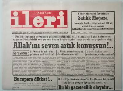 Giresun İleri Gazetesi 18 Temmuz 1992 Allahını Seven Artık Konuşsun -GZ37439 - 1