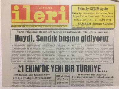 Giresun İleri Gazetesi 19 Ekim 1991 - Haydi Sandık Başına Gidiyoruz GZ32586 - 1