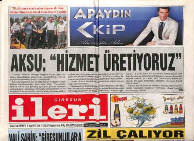 Giresun İleri Gazetesi 19 Eylül 2011 - Vali Şahin Giresunlulara Kızıyorum GZ108404 - 1