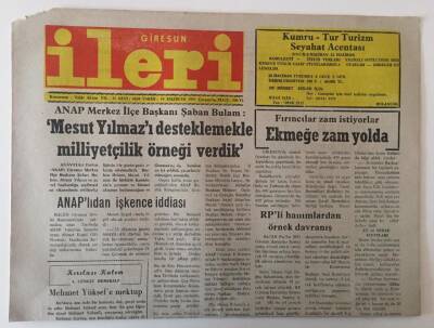 Giresun İleri Gazetesi 19 Haziran 1991 - Mesut Yılmazı Desteklemekle Milliyetçilik Örneği Verdik GZ31198 - 1