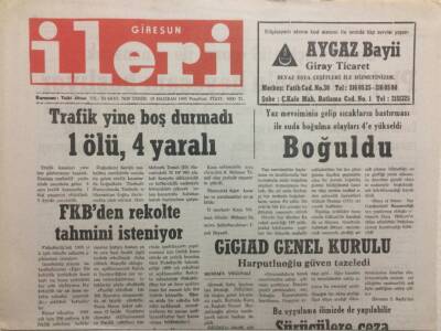 Giresun İleri Gazetesi 19 Haziran 1995 - FKBden Rekolte Tahmini İsteniyor GZ32411 - 1