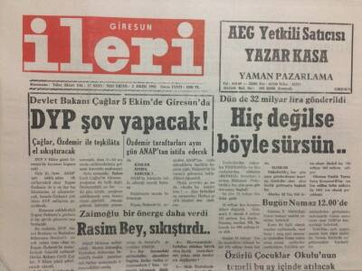Giresun İleri Gazetesi 2 Ekim 1992 - DYP Şov Yapacak GZ32519 - 1