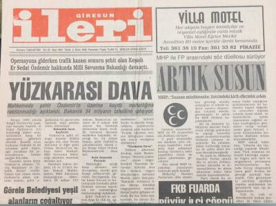 Giresun İleri Gazetesi 2 Ekim 2000 Şehit Sedat Özdemir Hakkında Milli Savunma Bakanlığı Dava Açtı GZ30931 - 1