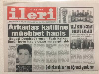 Giresun İleri Gazetesi 2 Kasım 2007 - Arkadaş Katiline Müebbet Hapis GZ38279 - 1
