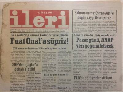 Giresun İleri Gazetesi 2 Nisan 1993 - Fuat Önala Süpriz GZ38467 - 1