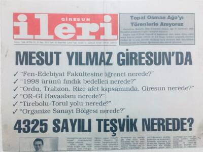 Giresun İleri Gazetesi 2 Nisan 1999 - Mesut Yılmaz Giresunda GZ40806 - 1