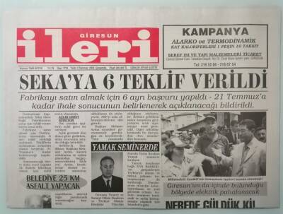 Giresun İleri Gazetesi 2 Temmuz 2003 İkinci Fındık İhalesi Yapıldı -GZ33310 - 1