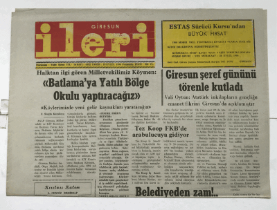 Giresun İleri Gazetesi 20 Eylül 1990 - Batlamaya Yatılı Bölge Okulu Yaptıracağız GZ7319 - 1