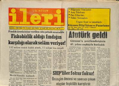 Giresun İleri Gazetesi 20 Eylül 1991 - Fiskobirlik Aldığı Fındığın Karşılığı Olarak Selam Veriyor ! GZ115811 - 1