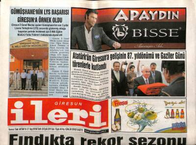 Giresun İleri Gazetesi 20 Eylül 2011 - Fındıkta Rekor Sezonu GZ108203 - 1