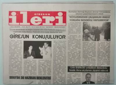 Giresun İleri Gazetesi 20 Haziran 2003 Belediyelere Bedelsiz Kamu Arazisi Verilmesi Kaldırılıyor -GZ33306 - 1