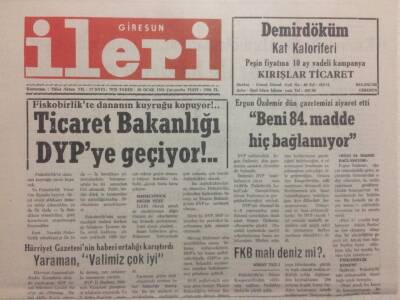 Giresun İleri Gazetesi 20 Ocak 1993 - Ticaret Bakanlığı DYPye Geçiyor GZ34728 - 1