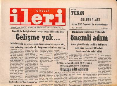 Giresun İleri Gazetesi 20 Ocak 1995 - Fiskobirlik İle İlgili Ortaya Atılan İddialarda Gelişme Yok GZ79685 - 1