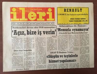 Giresun İleri Gazetesi 20 Şubat 1992 - Ocak Raporu 18,071 İşsiz Var GZ10216 - 2