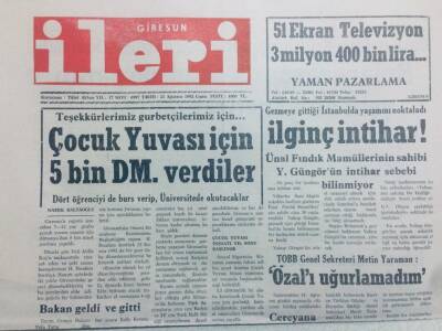 Giresun İleri Gazetesi 21 Ağustos 1992 - İlginç İntihar GZ40821 - 1