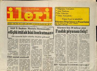 Giresun İleri Gazetesi 21 Eylül 1991 - TSO Seçimi Ertelendi - GİFSAD , Polatlıda Beğenildi GZ115810 - 1