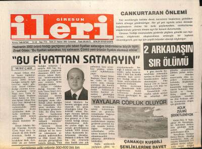 Giresun İleri Gazetesi 21 Haziran 2003 - İki Arkadaşın Sır Ölümü GZ101691 - 1