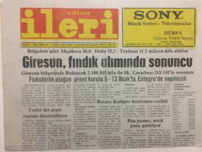 Giresun İleri Gazetesi 21 Kasım 1991 - Giresun Fındık Alımında Sonuncu GZ32565 - 1