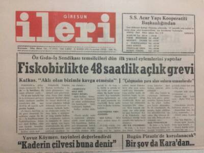 Giresun İleri Gazetesi 21 Kasım 1992 - Fiskobirlikte 48 Saatlik Açlık Grevi GZ32461 - 1
