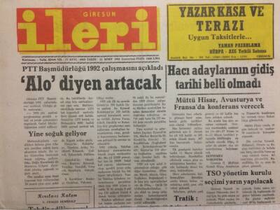 Giresun İleri Gazetesi 21 Mart 1992 - Alo Diyen Artacak GZ34515 - 1