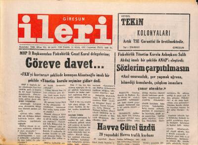 Giresun İleri Gazetesi 21 Ocak 1995 - Kara, Fiskobirlik Delegelerine Seslendi Hesap Sorun GZ79684 - 1