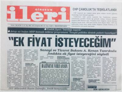 Giresun İleri Gazetesi 22 Ağustos 2000 - Fındık Fiyatı Bardağı Taşırdı GZ41061 - 1