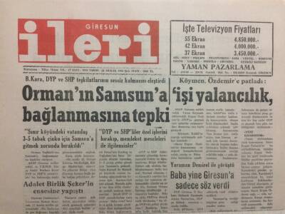 Giresun İleri Gazetesi 22 Aralık 1992 - Ormanın Samsuna Bağlanmasına Tepki GZ32504 - 1