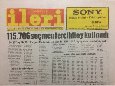 Giresun İleri Gazetesi 23 Ekim 1991 - 115.706 Seçmen Tercihli Oy Kullandı GZ32590 - 1