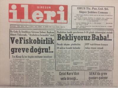 Giresun İleri Gazetesi 23 Ekim 1992 - Ve Fiskobirlik Greve Doğru GZ32477 - 1