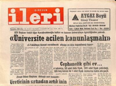 Giresun İleri Gazetesi 23 Haziran 1995 - Ziraat Odası Başkanı Akbaşlı Sert Konuştu Üreticinin Sırtından Artık İnin GZ79691 - 1