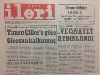 Giresun İleri Gazetesi 23 Ocak 1993 - Tansu Çillere Göre Giresun Kalkınmış GZ34732 - 1