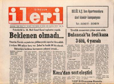 Giresun İleri Gazetesi 23 Ocak 1995 - Fiskobirlik 56. Mali Genel Kurul Toplantısı Yapıldı GZ79686 - 1