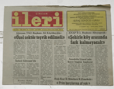 Giresun İleri Gazetesi 23 Temmuz 1990 - İnönü Giresun da GZ7332 - 1