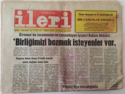 Giresun İleri Gazetesi 24 Şubat 1986 - İçişleri Bakanı Birliğimizi Bozmak İsteyenler Var GZ26676 - 1