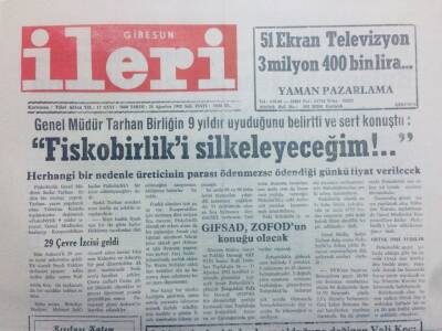 Giresun İleri Gazetesi 25 Ağustos 1992 - Derelide Trafik Kazası 1 Ölü GZ40825 - 1
