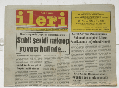 Giresun İleri Gazetesi 26 Temmuz 1990 - Sahil Şeridi Mikrop Yuvası Halinde GZ7331 - 1
