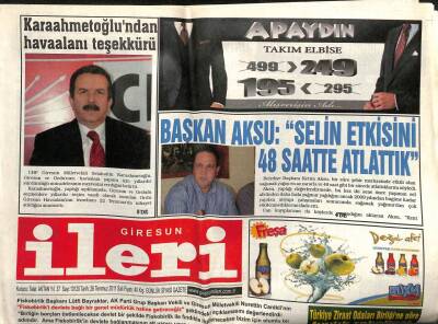 Giresun İleri Gazetesi 26 Temmuz 2011 - Başkan Aksu Selin Etkisini 48 Saatte Atlattık GZ108706 - 1