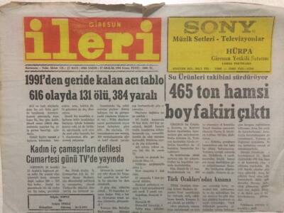 Giresun İleri Gazetesi 27 Aralık 1991 - 465 Ton Hamsi Boy Fakiri Çıktı GZ32598 - 1