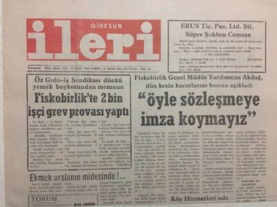 Giresun İleri Gazetesi 27 Ekim 1992 - Öyle Sözleşmeye İmza Koymayız GZ32471 - 1