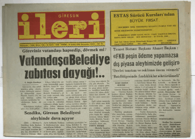 Giresun İleri Gazetesi 27 Eylül 1990 - Vatandaşa Belediye Zabıtası Dayağı!.. GZ3993 - 1