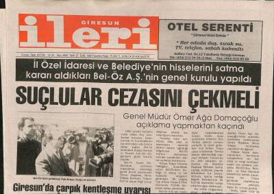 Giresun İleri Gazetesi 27 Eylül 1999 - Giresunda Çarpık Kentleşme Uyarısı GZ84780 - 1