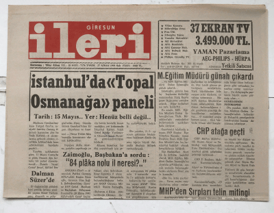 Giresun İleri Gazetesi 27 Nisan 1993 - İstanbul da Topal Osmanağa Paneli GZ7502 - 1