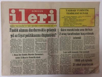 Giresun İleri Gazetesi 27 Şubat 1986 - Fındık Alımını Durdurmakla Gelecek Yıl Az Fiyat Politikasımı Düşünüldü GZ26862 - 1