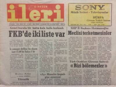 Giresun İleri Gazetesi 28 Aralık 1991 - FKBde İki Liste Var GZ32599 - 1